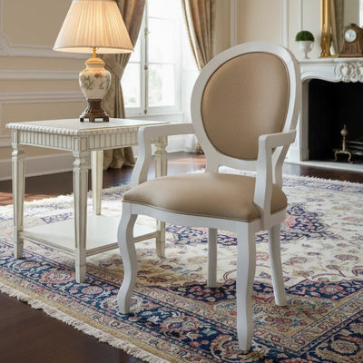 Cadeira Medalhão III Lisa com Braços - Branca com Linho Marrom + Cores