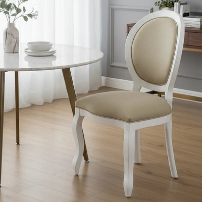 Cadeira Medalhão III Lisa - Branca com Linho Marrom + Cores