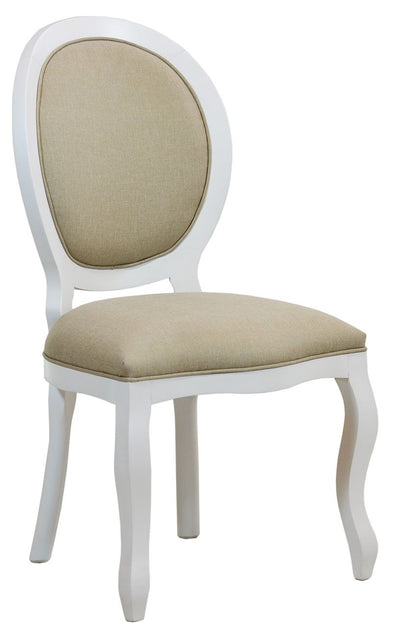 Cadeira Medalhão III Lisa - Branca com Linho Marrom + Cores