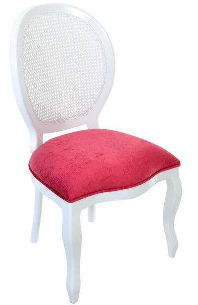 Cadeira Medalhão III Lisa com Encosto em Tela - Branca com Veludo Amassado Vermelho + Cores