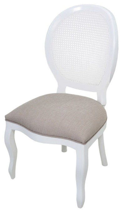 Cadeira Medalhão III Lisa com Encosto em Tela - Branca com Linho Marrom + Cores