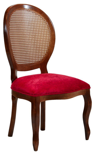 Cadeira Medalhão III Lisa com Encosto em Tela - Imbuia e Veludo Amassado Vermelho + Cores