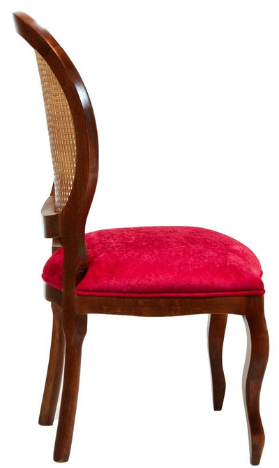Cadeira Medalhão III Lisa com Encosto em Tela - Imbuia e Veludo Amassado Vermelho + Cores