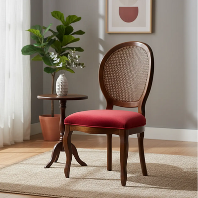 Cadeira Medalhão III Lisa com Encosto em Tela - Imbuia e Aveludado Vermelho + Cores