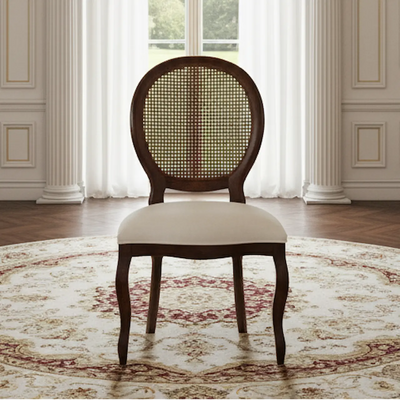 Cadeira Medalhão III Lisa com Encosto em Tela - Imbuia e Linho Creme Claro + Cores