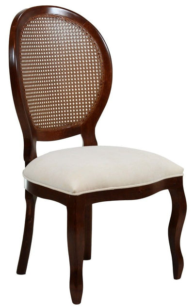 Cadeira Medalhão III Lisa com Encosto em Tela - Imbuia e Linho Creme Claro + Cores