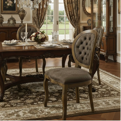 Cadeira Medalhão III Lisa com Capitonê Envelhecido e Veludo Amassado Marrom Esverdeado + Cores