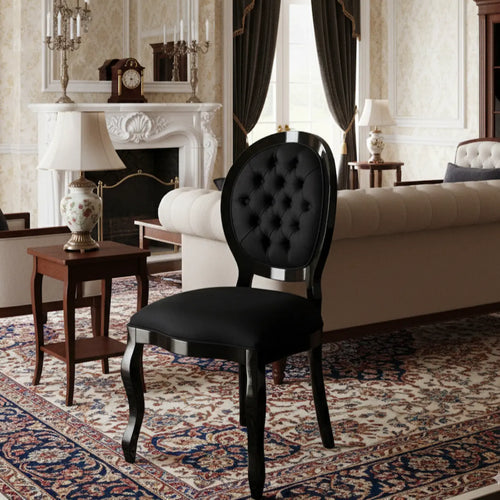 Cadeira Medalhão III Lisa com Capitonê Preta Brilhante + Cores