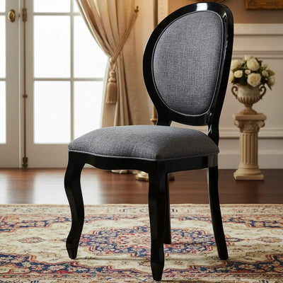 Cadeira Medalhão III Lisa - Preta e Linho Cinza Escuro + Cores