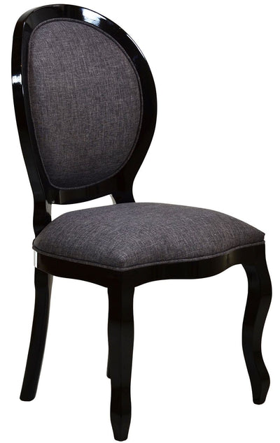 Cadeira Medalhão III Lisa - Preta e Linho Cinza Escuro + Cores