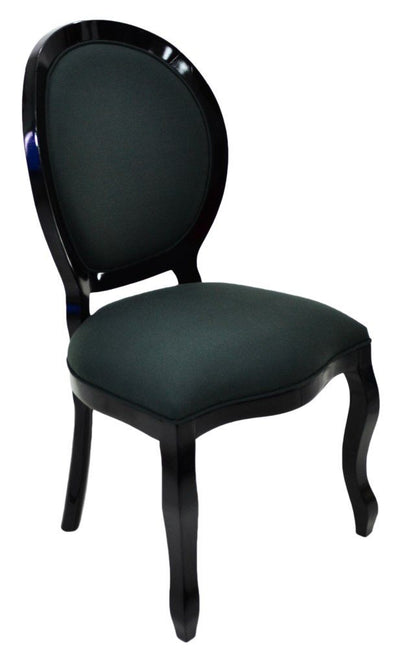 Cadeira Medalhão III Lisa - Preta e Linho Preto + Cores