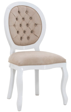 Cadeira Medalhão III Lisa com Capitonê - Branca e Marrom + Cores