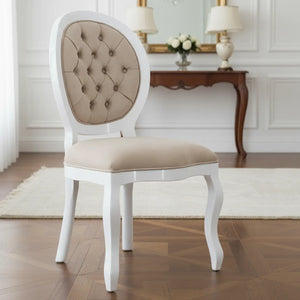 Cadeira Medalhão III Lisa com Capitonê - Branca e Marrom + Cores