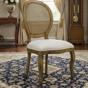 Cadeira Medalhão III Lisa com Encosto em Tela - Envelhecido com Suede Branco + Cores