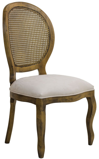 Cadeira Medalhão III Lisa com Encosto em Tela - Envelhecido com Suede Branco + Cores