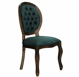 Cadeira Medalhão III Lisa com Capitonê Verniz Capuccino e Verde + Cores