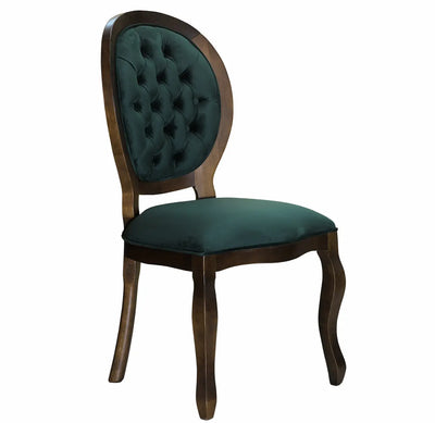 Cadeira Medalhão III Lisa com Capitonê Verniz Capuccino e Verde + Cores