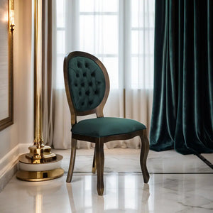 Cadeira Medalhão III Lisa com Capitonê Verniz Capuccino e Verde + Cores