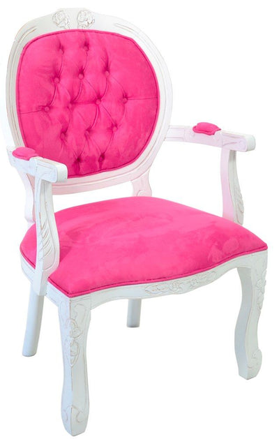 Poltrona Medalhão II Entalhada - Provençal Branco e Rosa + Cores