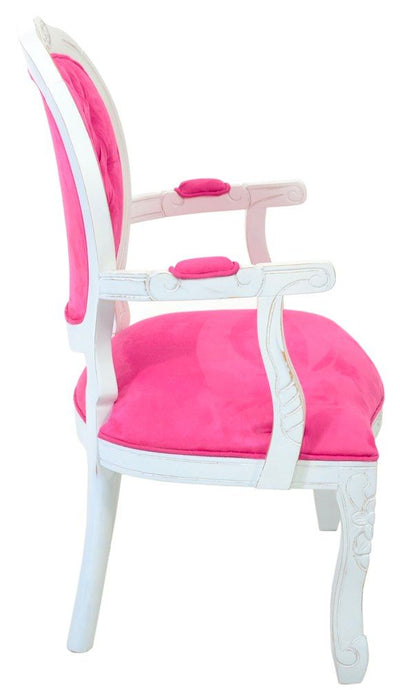 Poltrona Medalhão II Entalhada - Provençal Branco e Rosa + Cores