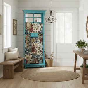 Chapeleira Azul Turquesa com Espelho e Fundo em Tecido + Cores