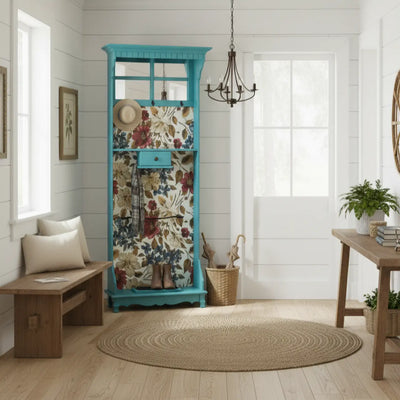 Chapeleira Azul Turquesa com Espelho e Fundo em Tecido + Cores