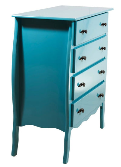Cômoda 4 Gavetas Frente Reta - Azul Turquesa + Cores