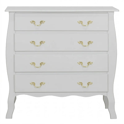 Cômoda Bombê 4 Gavetas Frente Reta Branco Provençal com Puxadores Dourados + Cores