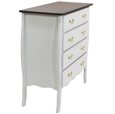 Cômoda 4 Gavetas Frente Reta Branca com Puxadores Dourados + Cores