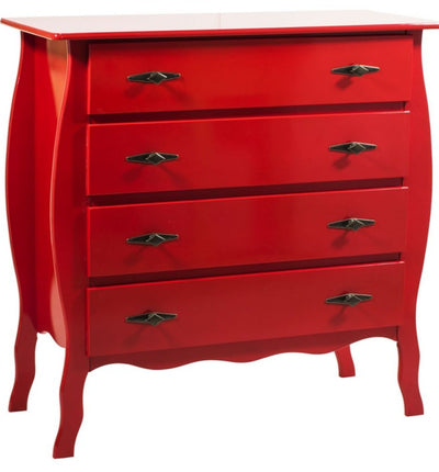 Cômoda 4 Gavetas Frente Reta - Vermelha + Cores