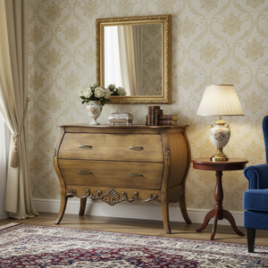 Cômoda Bombê Clássica Entalhada 2 Gavetas Envelhecida + Cores