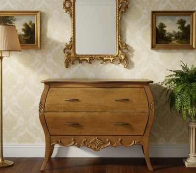 Cômoda Bombê Clássica Entalhada 2 Gavetas Imbuia + Cores