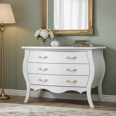 Cômoda Bombê Branca 3 Gavetas com Puxador Dourado + Cores