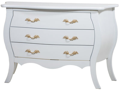 Cômoda Bombê Branca 3 Gavetas com Puxador Dourado + Cores