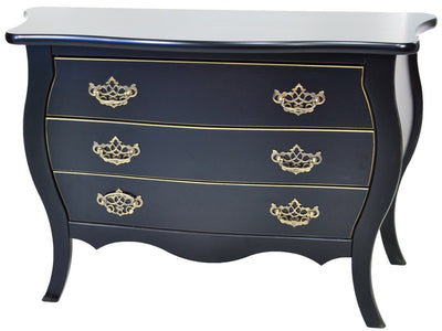 Cômoda Bombê 3 Gavetas Preta com Fio Dourado