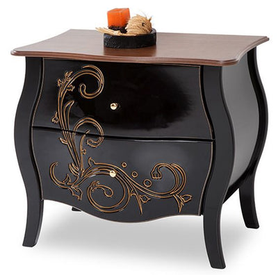 Cômoda Bombê Frente Abaulada - 2 Gavetas - Preta e Tampo Verniz + Cores