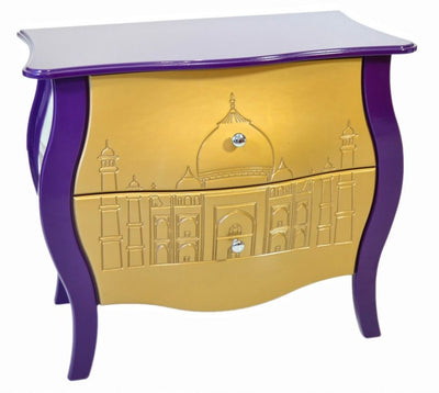 Cômoda Bombê Frente Abaulada - Dourada e Berijela 2 Gavetas + Cores