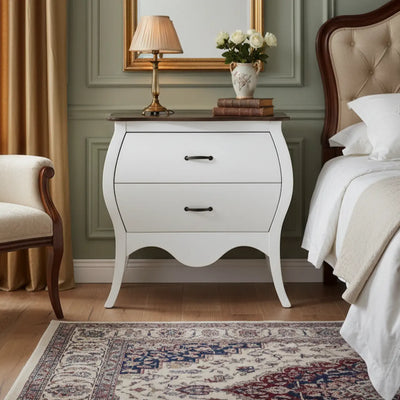 Cômoda Bombê Clássica Média 2 Gavetas Provençal Branca com Tampo Verniz + Cores