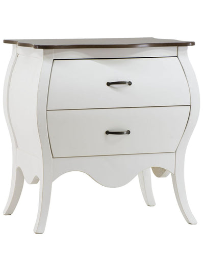 Cômoda Bombê Clássica Média 2 Gavetas Provençal Branca com Tampo Verniz + Cores