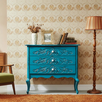 Cômoda Entalhada Azul Demolição 3 Gavetas + Cores