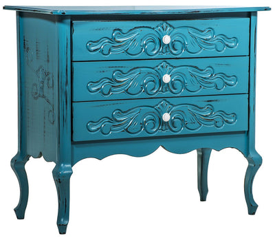 Cômoda Entalhada Azul Demolição 3 Gavetas + Cores