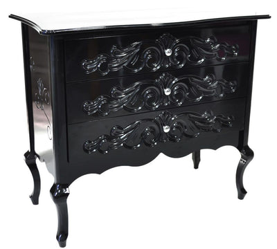 Cômoda Entalhada Preta 3 Gavetas + Cores