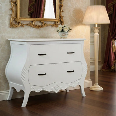 Cômoda Bombê Entalhada Imperatriz 2 Gavetas Branca + Cores