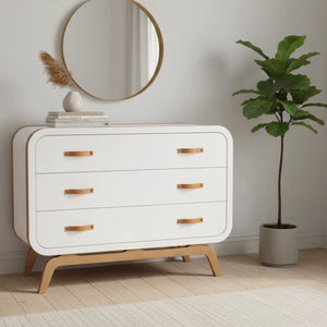 Cômoda Escandinava 3 Gavetas Branca e Mel + Cores