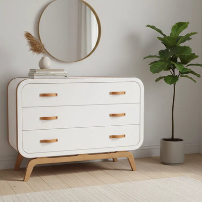Cômoda Escandinava 3 Gavetas Branca e Mel + Cores
