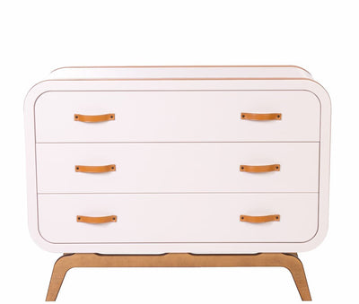 Cômoda Escandinava 3 Gavetas Branca e Mel + Cores