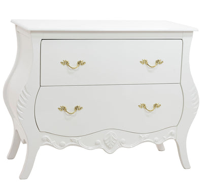 Cômoda Bombê Entalhada Imperatriz 2 Gavetas Branca com Puxadores Dourados + Cores