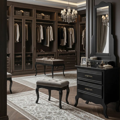 Cômoda Reta Média 2 Gavetas com Espelho Preta + Cores