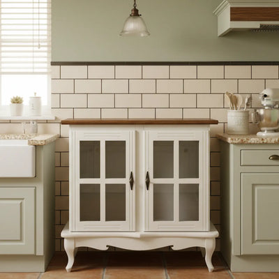 Cristaleira Horizontal Média 2 Portas Banco Fosco com Tampo em Verniz + Cores