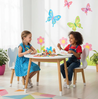 Conjunto Infantil Mesa com 1 a 4 Cadeiras Borboleta Branco/Osmocolor